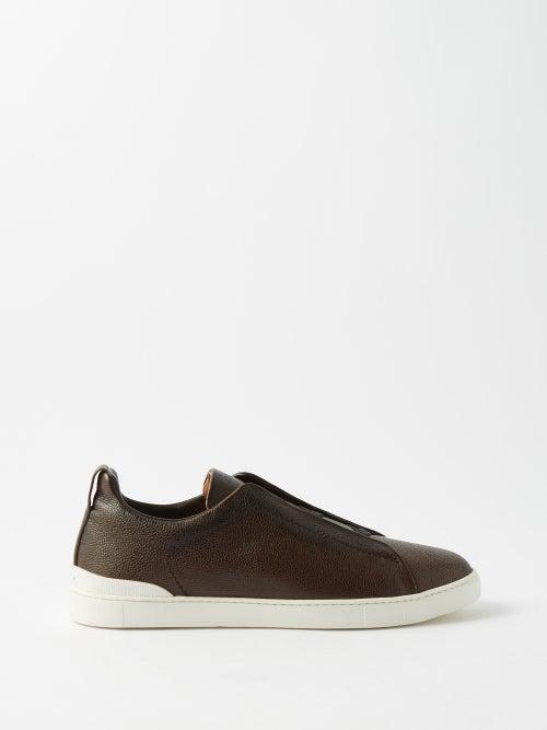 Zegna - Triple Stitch Leather Trainers - Mens - Brown