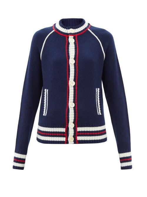 Wales Bonner - Artist Striped Wool-blend Cardigan - Womens - Navy Multi