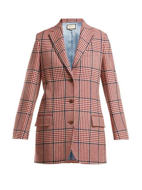 Matchesfashion.com Gucci - Houndstooth Wool Blend Blazer - Womens - Red Multi