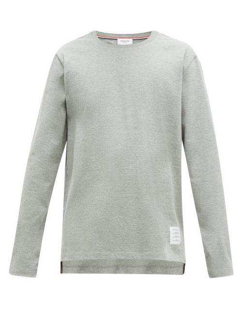 Matchesfashion.com Thom Browne - Label Patch Cotton T Shirt - Mens - Light Grey