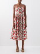 Rhode - Katrina Floral Cotton-poplin Midi Dress - Womens - Red Print