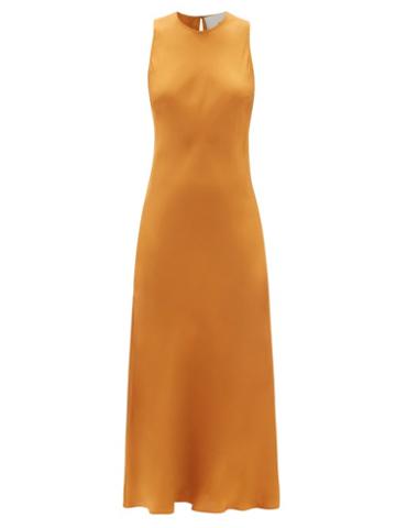 Ladies Lingerie Asceno - Valencia Silk-twill Midi Dress - Womens - Orange