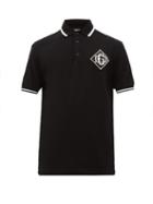 Matchesfashion.com Dolce & Gabbana - Embroidered Monogram Patch Cotton Piqu Polo Shirt - Mens - Black