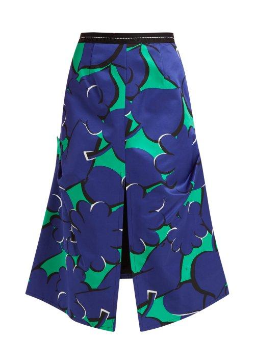 Matchesfashion.com Marni - Spangled Print A Line Crepe Skirt - Womens - Blue Print