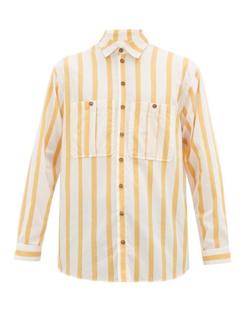 Matchesfashion.com King & Tuckfield - Striped Patch-pocket Cotton-blend Shirt - Mens - White Multi