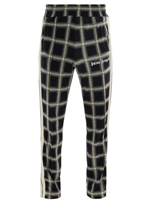 Matchesfashion.com Palm Angels - Logo-print Checked-velour Track Pants - Mens - Black Beige