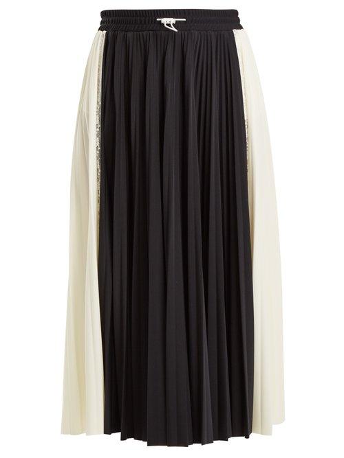 Matchesfashion.com Valentino - High Rise Paneled Pleated Jersey Midi Skirt - Womens - Black