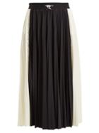 Matchesfashion.com Valentino - High Rise Paneled Pleated Jersey Midi Skirt - Womens - Black