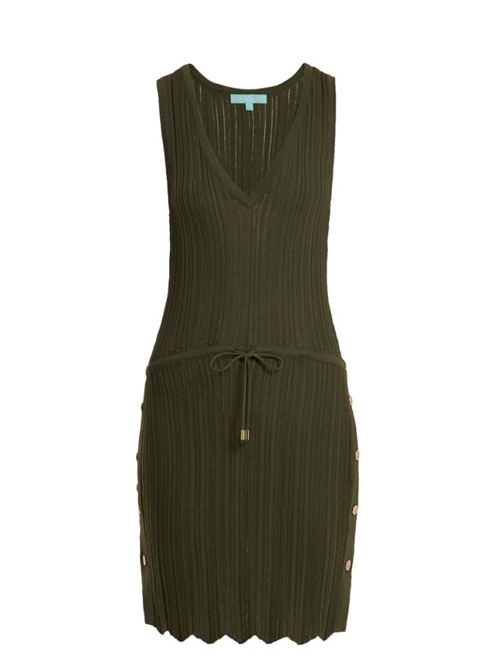 Melissa Odabash Arianna Deep V-neck Pointelle-knit Dress