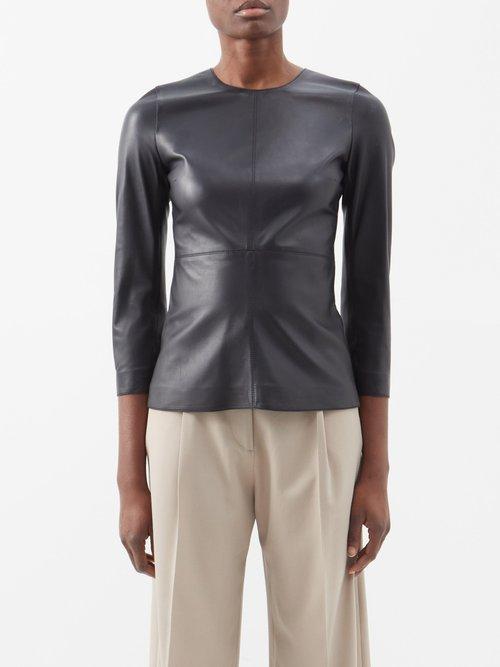 Toteme - Panelled-leather Long-sleeved Top - Womens - Black