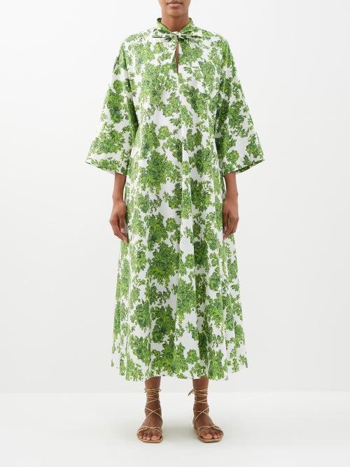 Emilia Wickstead - Lovie Rose-print Cotton-poplin Kaftan - Womens - Green White