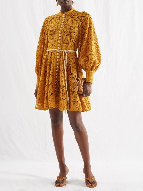 Zimmermann - Guipure-lace Dress - Womens - Mustard