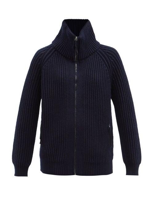 Gabriela Hearst - Sally Zipped High-neck Ribbed Merino Cardigan - Womens - Dark Navy