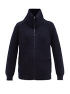 Gabriela Hearst - Sally Zipped High-neck Ribbed Merino Cardigan - Womens - Dark Navy