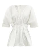 Matchesfashion.com Co - Pleated-waist Cotton-blend Poplin Blouse - Womens - White