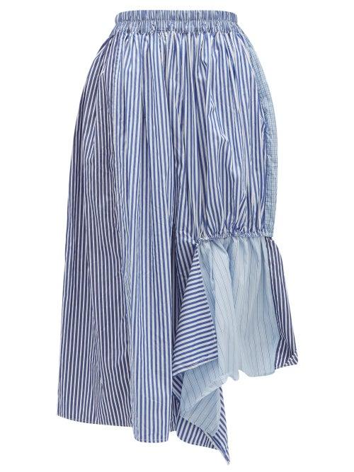 Matchesfashion.com By Walid - Frida Striped Asymmetric Cotton Canvas Skirt - Womens - Blue Multi