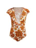 Matchesfashion.com Dodo Bar Or - Esterika Floral Print Plunge Swimsuit - Womens - Cream Print