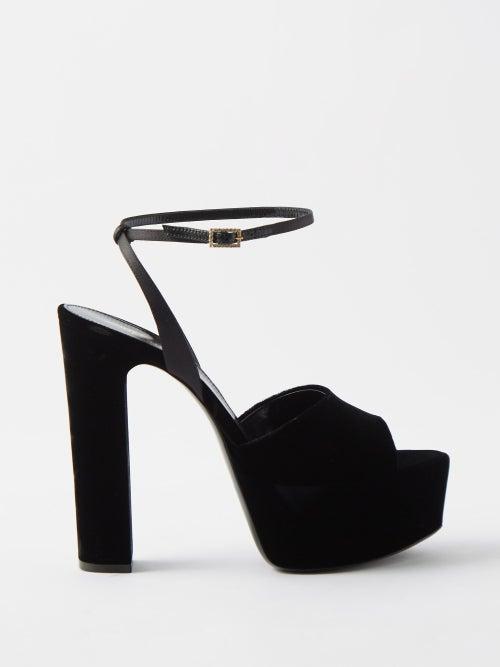 Saint Laurent - Jodie 95 Velvet Platform High-heel Sandals - Womens - Black