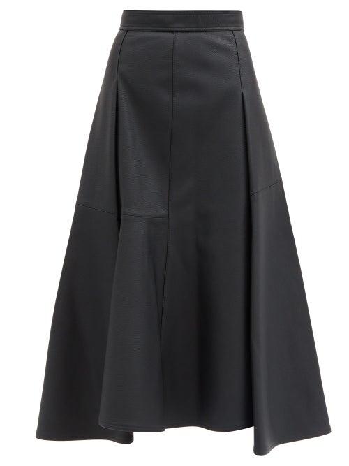 Matchesfashion.com Vika Gazinskaya - Flared Handkerchief-hem Faux-leather Skirt - Womens - Black