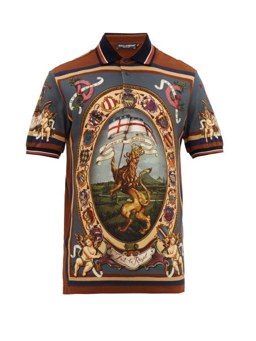 Matchesfashion.com Dolce & Gabbana - Heraldic Print Cotton Piqu Polo Shirt - Mens - Multi
