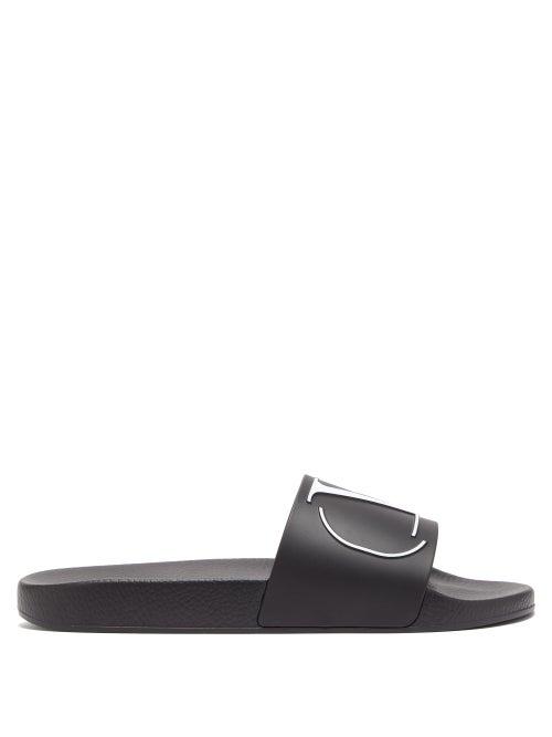 Matchesfashion.com Valentino Garavani - Logo-embossed Rubber Pool Slides - Mens - Black