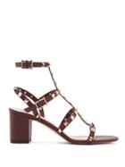 Matchesfashion.com Valentino - Rockstud Block Heel Leather Sandals - Womens - Burgundy