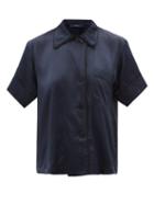Ladies Lingerie Araks - Shelby Short-sleeve Silk-charmeuse Pyjama Shirt - Womens - Navy
