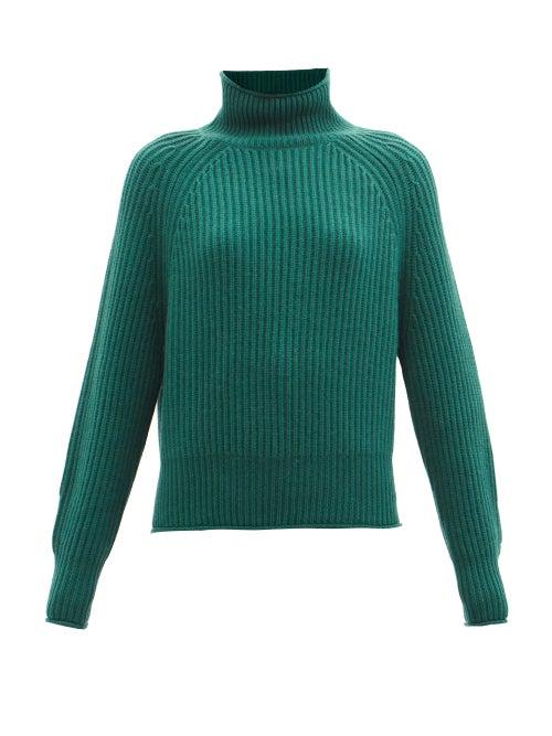 Allude - Ribbed Cashmere Roll-neck Sweater - Womens - Dark Green