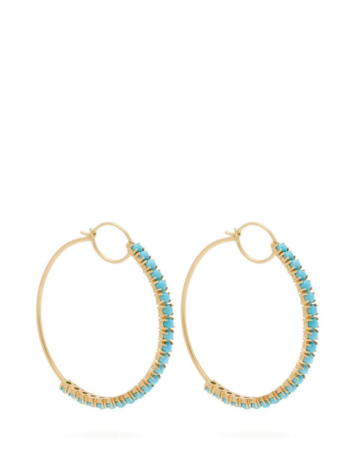 Irene Neuwirth 18kt Gold & Turquoise Hoop Earrings