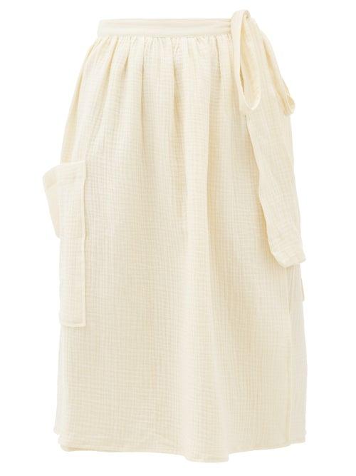 Matchesfashion.com Loup Charmant - Tofo High-waist Cotton-seersucker Midi Skirt - Womens - Cream