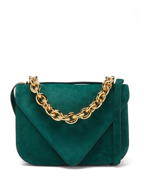 Bottega Veneta - Mount Medium Suede Shoulder Bag - Womens - Dark Green