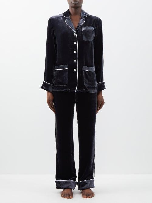 Olivia Von Halle - Coco Nuit Velvet Pyjama Set - Womens - Dark Navy