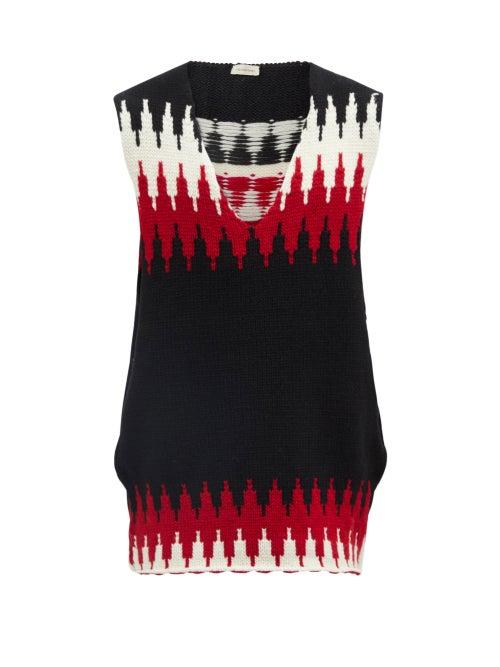 Stefan Cooke - Striped-jacquard Wool Sweater Vest - Mens - Black Multi