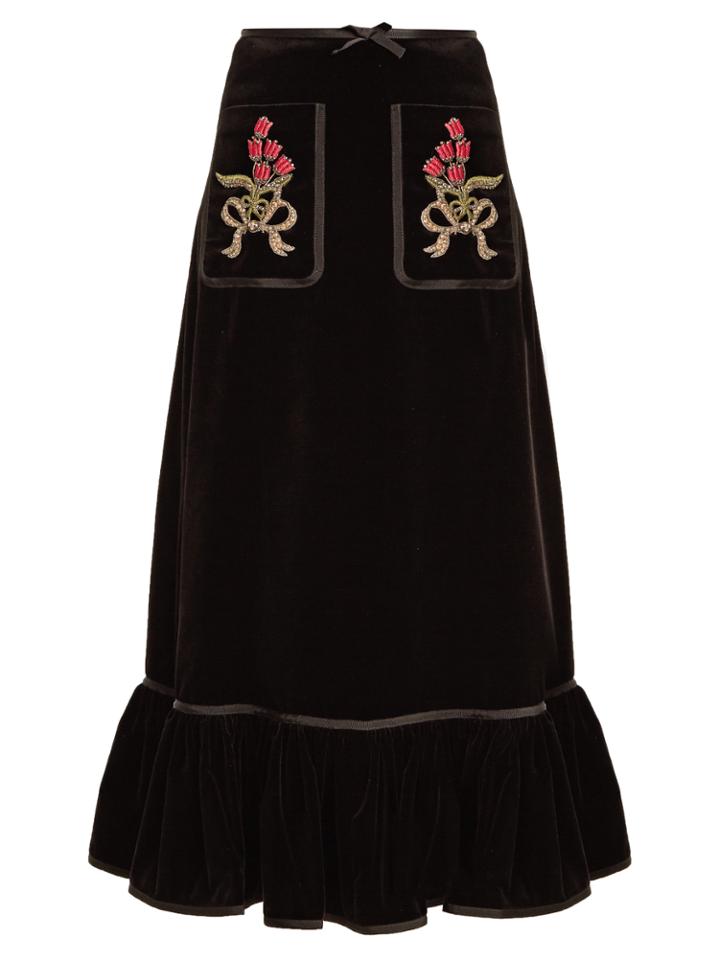 Gucci Embellished-pocket Cotton-blend Velvet Skirt