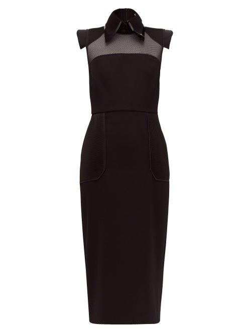 Matchesfashion.com Fendi - Pvc Layered Collar Mesh Panelled Wool Dress - Womens - Black