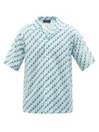 Amiri - Cuban-collar A-print Cotton-poplin Shirt - Mens - Blue Multi