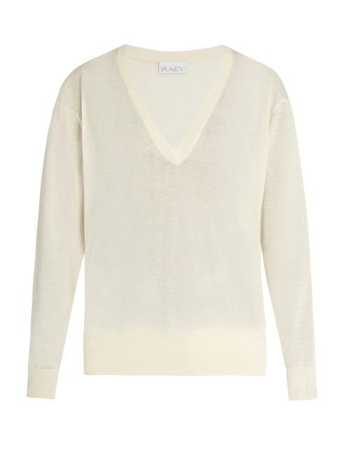 Matchesfashion.com Raey - V-neck Fine-knit Cashmere Sweater - Womens - Ivory