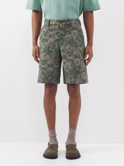 Jacquemus - Tecido Floral-jacquard Cotton-blend Shorts - Mens - Khaki