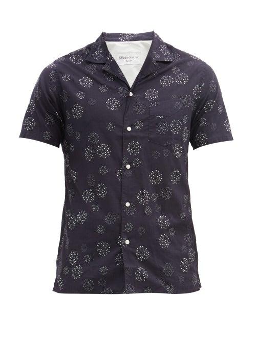 Matchesfashion.com Officine Gnrale - Dario Short-sleeved Dot-print Cotton Shirt - Mens - Navy Multi