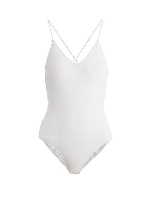 Matchesfashion.com Ephemera - Laced Back V Neck Swimsuit - Womens - White