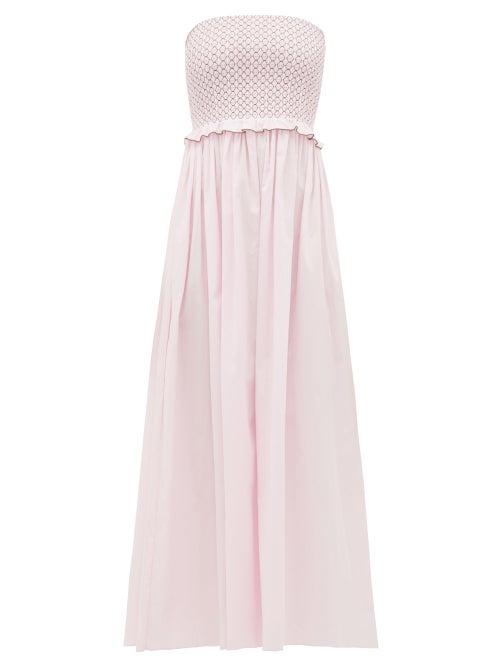 Matchesfashion.com Loretta Caponi - Luisa Smocked Cotton Dress - Womens - Pink Multi