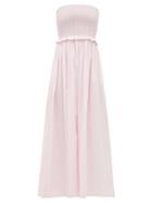Matchesfashion.com Loretta Caponi - Luisa Smocked Cotton Dress - Womens - Pink Multi