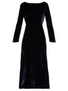 Matchesfashion.com Saloni - Tina Boat Neck Velvet Dress - Womens - Navy