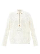 Valentino - V-logo Lace-embroidered Blouse - Womens - Ivory