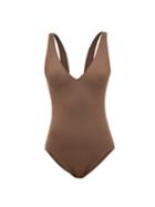 Matchesfashion.com Asceno - Comporta Plunge-neck Swimsuit - Womens - Brown