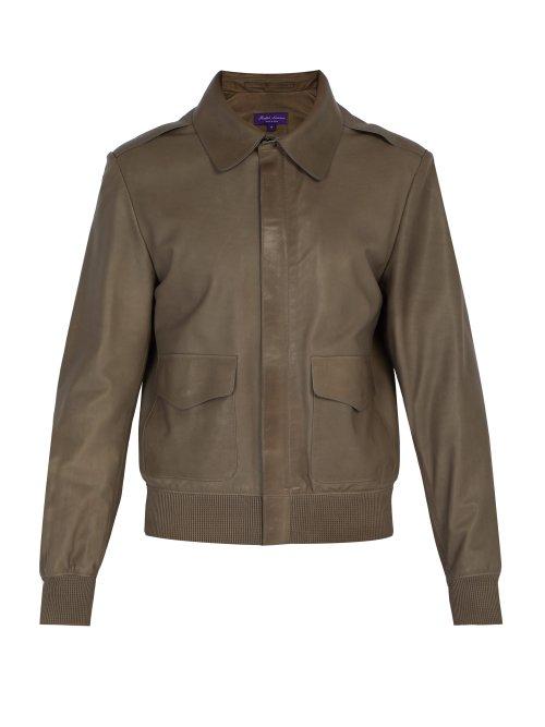 Matchesfashion.com Ralph Lauren Purple Label - Henfield Leather Aviator Jacket - Mens - Grey