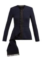 Matchesfashion.com Roland Mouret - Greenwood Asymmetric Wool Crepe Jacket - Womens - Navy