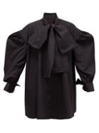 Matchesfashion.com Elzinga - Tie-neck Balloon-sleeved Cotton-poplin Mini Dress - Womens - Black