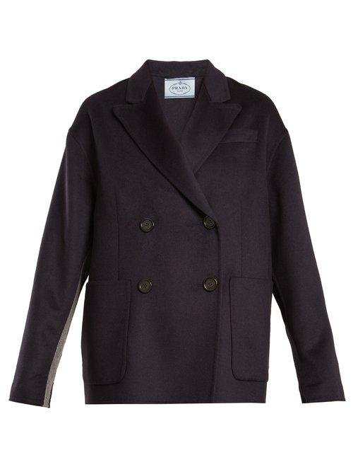 Matchesfashion.com Prada - Double Breasted Peak Lapel Wool Blend Coat - Womens - Navy