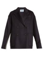 Matchesfashion.com Prada - Double Breasted Peak Lapel Wool Blend Coat - Womens - Navy
